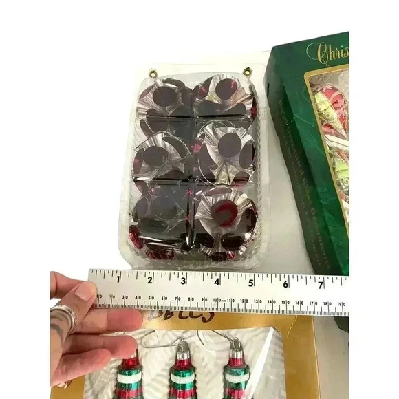 VTG 5 Boxes Christmas Ornaments Apples Foil Commodore Imported Candy Stripes - Picture 5 of 15